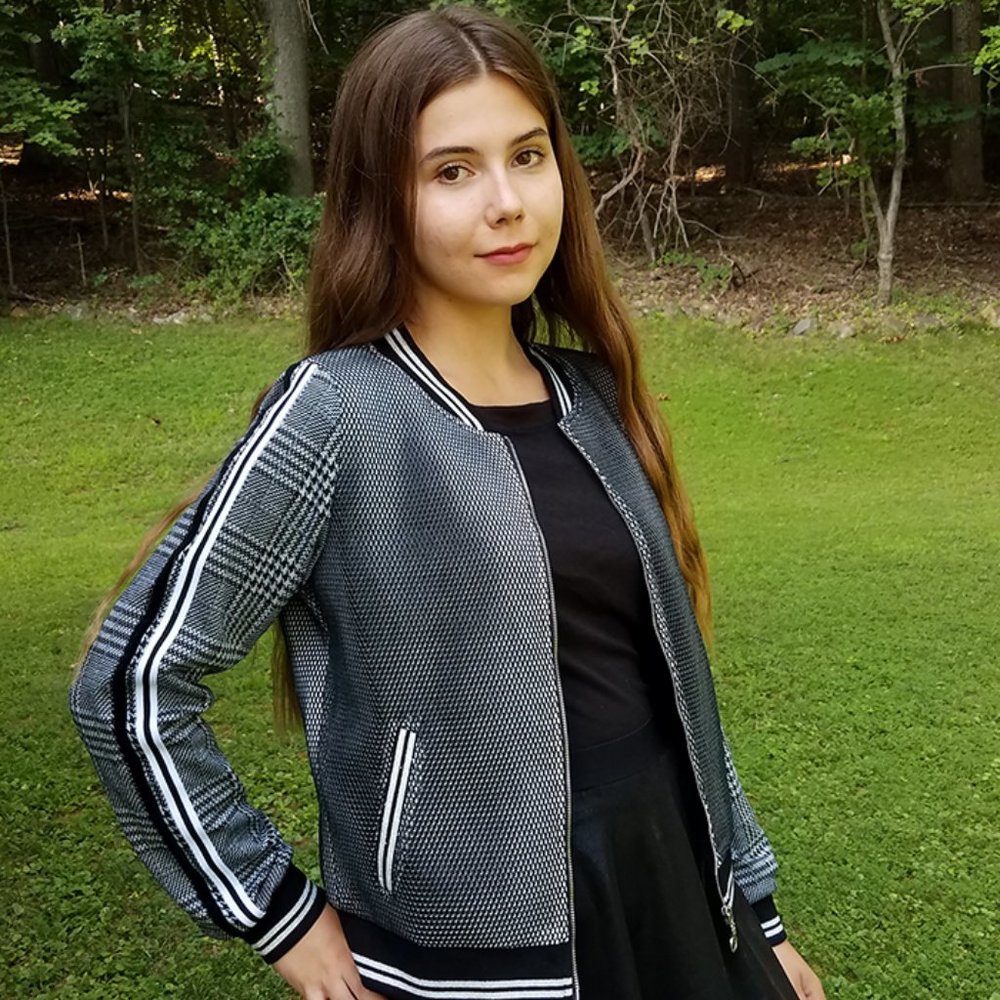 NEW Truly Me Girls Mixed Media Preppy Bomber Jacket Zipper‎ 8 10 16 - Picture 3 of 4